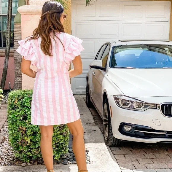 Magnolia Pink Candy Stripe Peplum Sleeve Dress - Picture 4 of 4